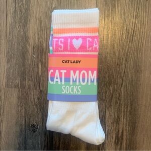 Cat Lady “Cat Lady” and “I 🤍 Cats” Socks Adult One Size NEVER WORN